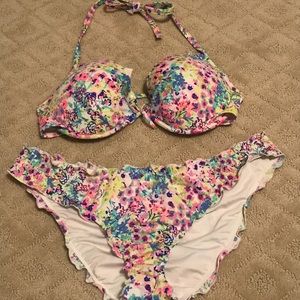 Victoria’s Secret pink floral ruched bikini